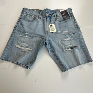 Levi's Premium Men 412 Slim Fit 9" Zip Fly Distressed Jeans Short 28 Blue NWT